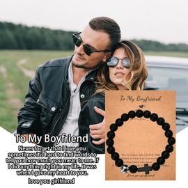 Anniversary Valentines Day Gifts for Boyfriend Bracelet Christmas Birthday Gifts for Boyfriend Bracelet Romantic I Love You Gift for Him Bf Cross Bead Christian Bracelets for Boyfriend Gift Ideas