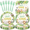 48Pcs Jungle Safari Baby Shower Decorations Animals Paper Plates, Napkins