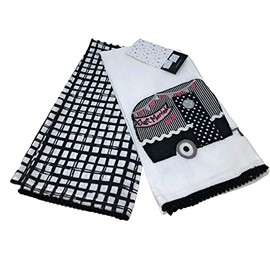 Artesian 2 Embroidered Bride & Groom, Just Got Married Caravan | 2-Piece Coordinating Kitchen Tea Towel Set | 100% Cotton | 20X 28 inches