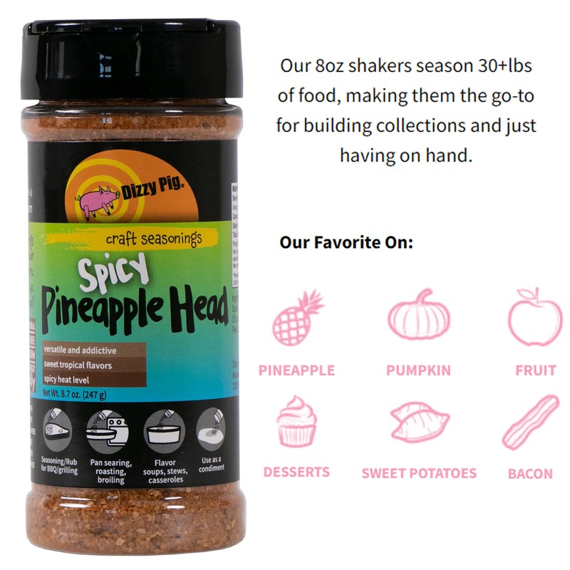 Dizzy Pig Spicy Pineapple Head Tropical Seasoning Rub (8oz Shaker)