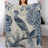 PrintingCo Throw Blanket Blue Chinoiserie Bird Couch Blanket Chinese Style