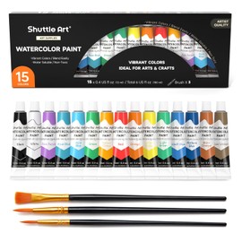 Shuttle Art Watercolor Paint Set, 15 Colors Watercolor Paint in Tubes (12ml Each) with 3 Brushes, Rich Pigments, Easy to Blend, Perfect for Kids, Artists, Beginners, Students