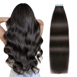 SUYYA Tape-In Real Hair Extensions, Invisible Tape-In Extensions, Real Hair, Silky Straight, Remy Tape Hair Extensions, Real Human Hair, 14 Inches / 35 cm, 20 Pieces, 40 g, #1B Natural Black