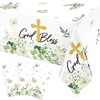 Ganeen 3 Pcs Green God Bless Baptism Tablecloth Disposable Plastic