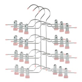 TOPIA HANGER 4 Tier Metal Skirt Hangers for Women, Pants Hanger Space Saving with Adjustable Clips, Gain 70% More Space, Non Slip Grip for Slacks, Trousers, Shorts, Jeans, Towels, Pink, 3-Pack, CT24P