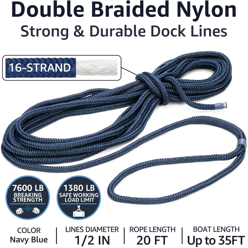 PACTHSD 1/2" x 20' Dock Lines, 2 Pack Double Braid
