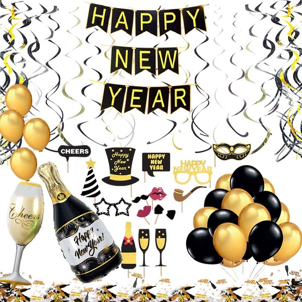 New Year's Eve Decoration Set, New Year's Eve Decoration, Happy New Year Garland, Photo Props, Confetti Balloons. New Year Decoration, New Year's Eve Party Decoration Accessory for New Year's Eve