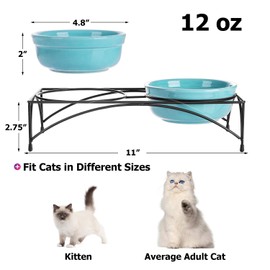 Y YHY Cat Bowls Elevated, Cat Food Water Bowls, Raised Pet Bowls for Indoor Cats or Dogs, Protect Cat's Spine, Ceramic Cat Dishes 12 Ounces , Whisker Fatigue, Paw Print Pattern, Blue