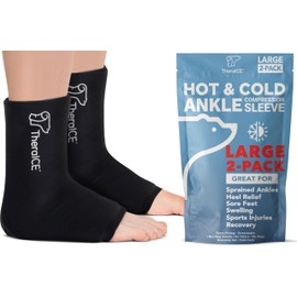 TheraICE Ankle Ice Pack Wrap for Swelling & Sprained Ankle Brace for Women & Men, Cold Therapy Support Compression Socks, Plantar Fasciitis & Achilles Tendonitis Relief, Sore Feet & Heel