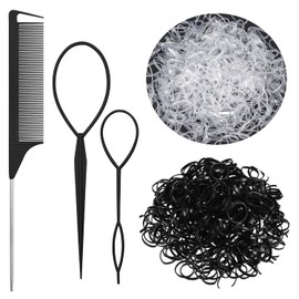 Heyumybit 2000 Stück Elastische Haargummis mit 1 Stück Stielkamm,2 Stück Frisurenhilfe,Haargeflecht Werkzeug,Haar Tail Twister für Kinderhaar,Hochzeitsfrisur und Mehr Hair Braiding Tools