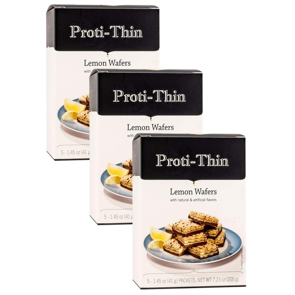Proti-Thin High Protein Lemon Wafer Squares, 15g Protein, Low Calorie, Low Carb, Low Sugar, Aspartame Free, Diet Wafer Bars, Healthy Snack, 2 Wafers per Serving, 5 Count Box (3 Boxes - Save 5%)
