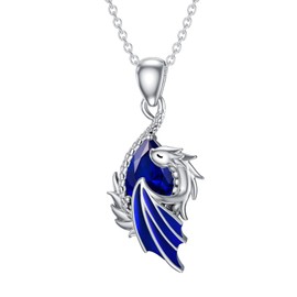 LONAGO Dragon Birthstone Necklace Wyvern Dragon Pendant Necklace Gift for Women (September - Created Sapphire)