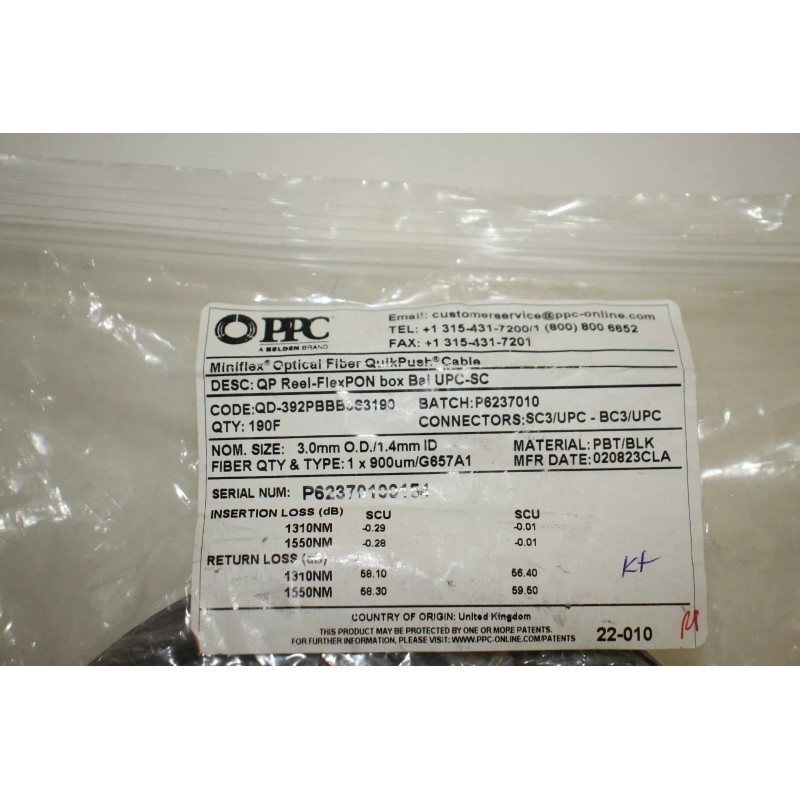 PPC Miniflex Optical Fiber QuikPush Cable Reel-FlexPon QD-392PBBBS319