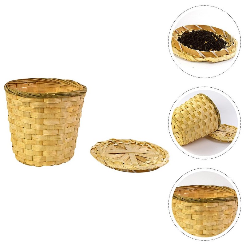 Round Bamboo Weaving Tea Basket with Lid - Mini Tea