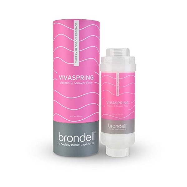 Brondell VivaSpring Vitamin C Shower Filter, Cherry Blossom Essence Scent– Filters Contaminants like Free Chlorine, Easy Installation, Filtered Shower Water for Healthier Skin & Hair