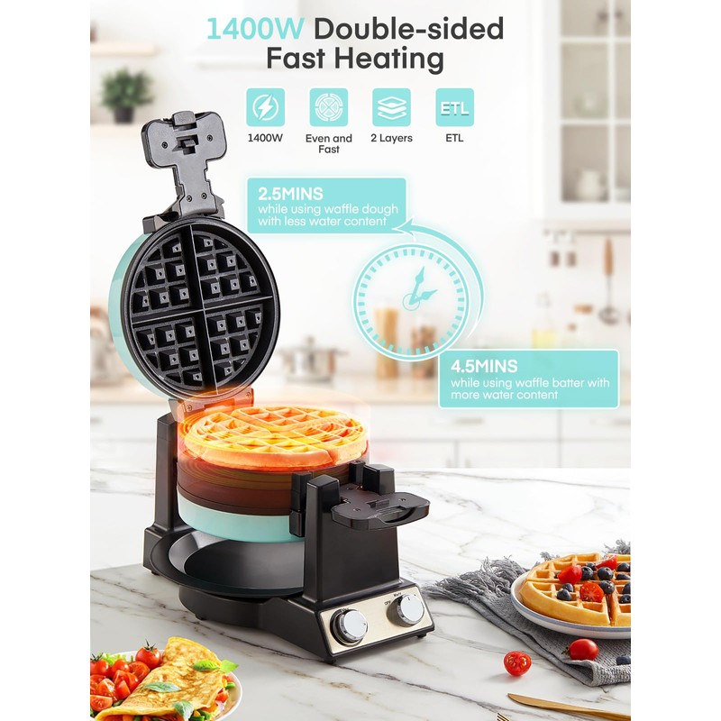FOHERE 2-in-1 Omelette Maker&Waffle Maker, 1400W Omelet Waffle Maker 180°