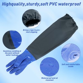 mizikuu Pond Gloves Long 70 cm Rubber Gloves PU Sandblasting Gloves Long Waterproof Protective Gloves Chemical Gloves for Aquarium & Pond Care Latex Gloves