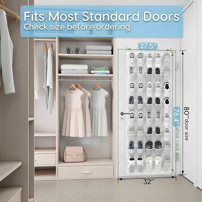 JUNXINSHUN 40 Pocket Over the Door Shoe Organizer, White