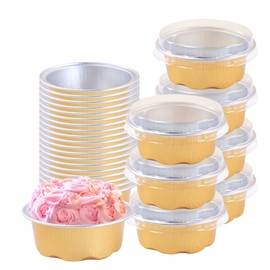 100 Packs Aluminum Foil Baking Cups Set,1.8oz Disposable Mini Muffin Dessert Cups Cupcake with Lids,for Pudding, Party, Wedding Dessert Cups Decor