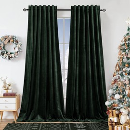 Dchola Dark Green Velvet Curtains for Bedroom Window with Back Tab, Super Soft Vintage Luxury Heavy Drapes, Room Darkening Thermal Insulated Curtains for Living Room, W52 by L90 inches, 2 Panels