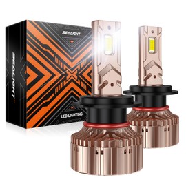 SEALIGHT X6S 40000LM H7 LED Bulbs, Silent Fan for 60000Hrs Driving, Super Bright Eye-Protection 16PCS 3570 LED Chips, 6000K Pure White LED Bulbs, Plug & Play IP68 Waterproof, Pack of 2