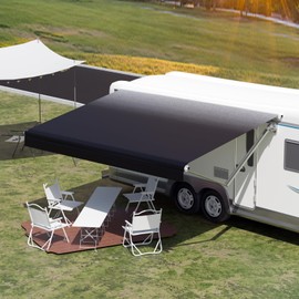 CYLAND RV Awning Fabric Replacement,Camper Trailer Motorized Awning Replacement for Motorhome,Heavy Duty Weatherproof 18.5oz Outdoor Vinyl RV Canopy 17'(Fabric 16'2") Black Fade