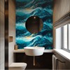 HOMETITUTE Ocean Wave Peel Stick Wallpaper 15.7x39.4 Blue Green Fluid