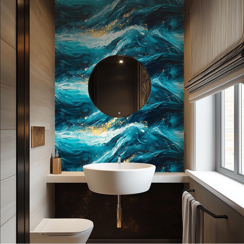 HOMETITUTE Ocean Wave Peel Stick Wallpaper 15.7x39.4 Blue Green Fluid