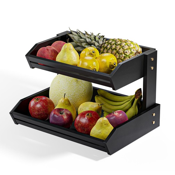 HOLANA Acacia Wood Fruit Basket - 2-Tier Fruit Bowl for