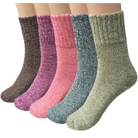 Loritta 5 Pairs Womens Wool Socks Thick Warm Soft Knit Cozy Crew Winter Socks Christmas Gifts,Light Colorful