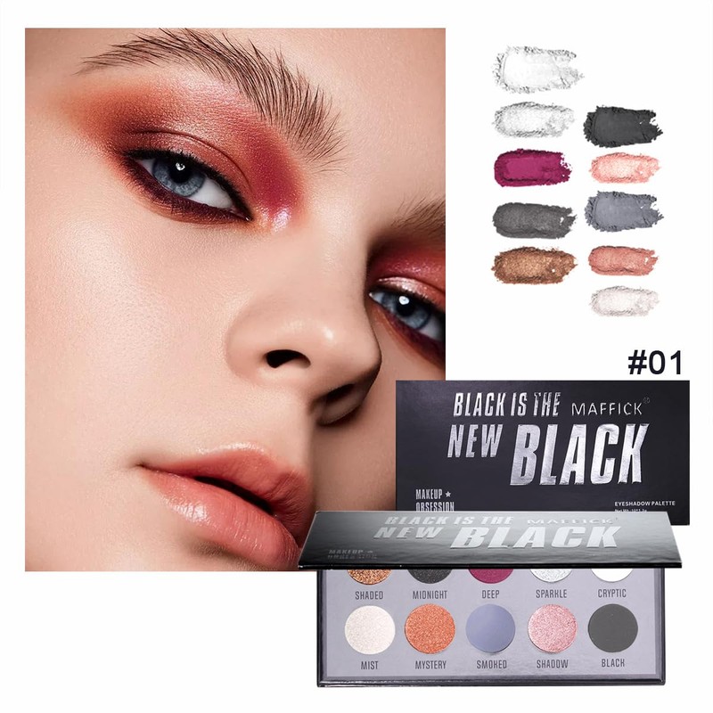 Maffick Paleta de Sombras de Ojos, 10 Colores, Negro y