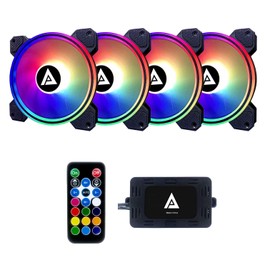 Apevia ET4-RGB Electro 120mm Silent RGB Color Changing LED Fan for Gaming with Remote Control, 28x LEDs & 8X Anti-Vibration Rubber Pads (4-pk)