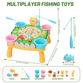 Fishing Game Fishing Toy for Kids with 35 Fishes 8 Fishing Poles Musical Fishing Rod Set Rotating Board Games Fish Catching Game Bath Toys Learning Educational Gift for Toddlers Boys Girls 3+