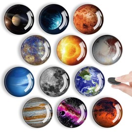 Fridge Magnets, Pack of 12 Glass Colourful Fridge Magnet, Magnets for Magnetic Board, Planet Fridge Magnets, Decorative for Fridge, Whiteboard, Notice Board, Kitchen, Children and Adults Gift