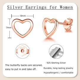 Glintara Women's 925 Sterling Silver Heart Star Stud Earrings, Hypoallergenic Flat Earrings with Cubic Zirconia, Cartilage Sleeping Earrings, Small Earrings in Gift Box, Sterling Silver