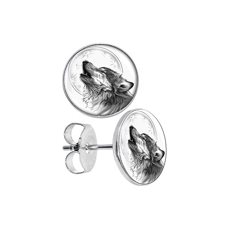 Body Candy Stainless Steel Howling Wolf Stud Earrings