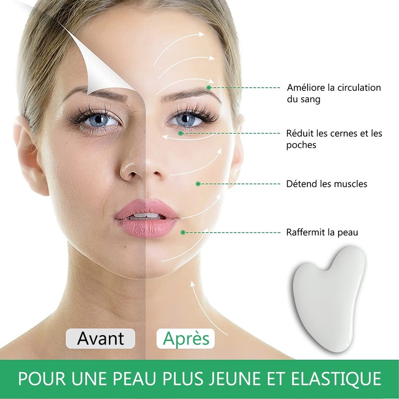 Gua Sha White Jade Stone - Massager for Face, Eyes,