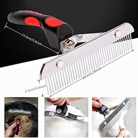 Rastrillo de aseo para perros de pelo largo, rastrillo de dientes largos + peine de acero inoxidable para perros, juego de herramientas de deshedding para gatos Husky de pelo largo