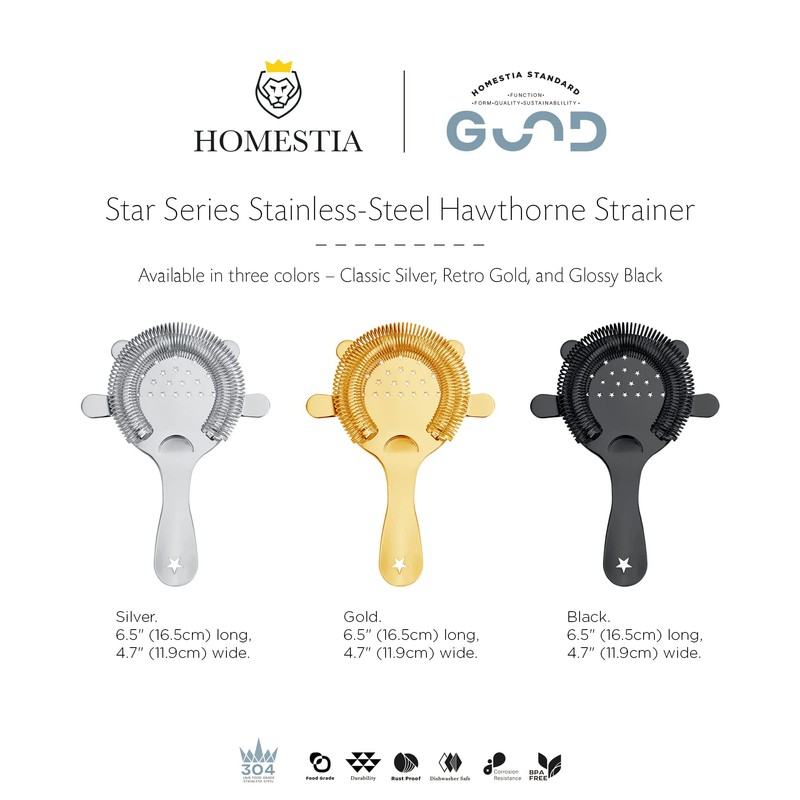 Homestia Hawthorne Strainer with Star Pattern Stainless Steel 4 Prongs