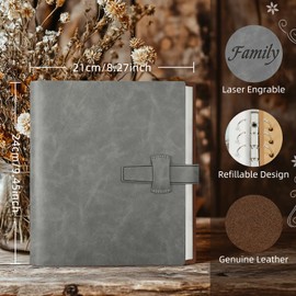 Miaikoe Photo Album 6 x 4 200 Photos Leather Cover Album with 30 Pieces Kraft Paper Scrapbook Holds 200 10 x 15 cm Horizontal Photos for Family Wedding Baby Graduation (Grey)