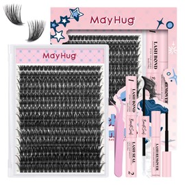 Mayhug Fluffy Eyelash Extension Kit Volume 9-16mm Individual Lashes Clusters 90D DIY Lash Extension Kit 280pcs Clusters Lash with Bond and Remover Lash Applicator