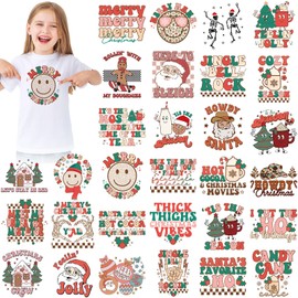 Estune 30 Pcs Christmas Iron on Transfers Retro Santa Iron on Decals Gingerbread Patches Heat Transfers Vinyl Xmas Heat Decals for Clothes Bag Covers DIY Decorations