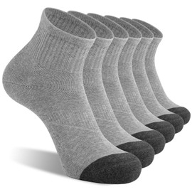 CS CELERSPORT 6 Pack Men's Ankle Socks with Cushion Athletic Running Socks, Light grey, Shoe Size: 7-9
