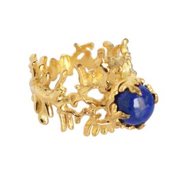 Natürlicher Lapislazuli, vergoldetes 925er Sterlingsilber, filigraner Geburtsstein, Damen-Solitärring Sz-K, Stein:, Lapislazuli