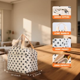 ZenQeek Insulated Lunch Bags Women, Cute Tote Bag Lunchbox Adult, Large Capacity Reusable Cooler Lunch Box for Picnic Work (MILK FLOWER)