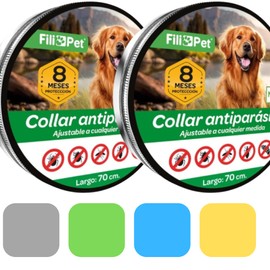 Filipet Anti-parasieten Collar for Honden Effectief tegen Vlooien, Teken, Muggen en Luizen | Water Resistant | Adjustable 70 cm | Bescherming Van 8 Maanden (Yellow, 70 cm)