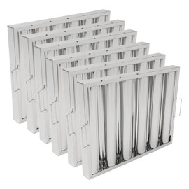Pack of 6 Hood Filters, 430 Stainless Steel 5 Grooves Commercial Hood Filters, Range Hood Filter for Grease Rated Commercial Kitchen Exhaust Hoods