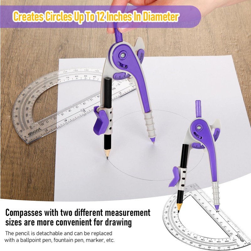 EBOOT Student Geometry Math Set, Drawing Compass and 6 Inch