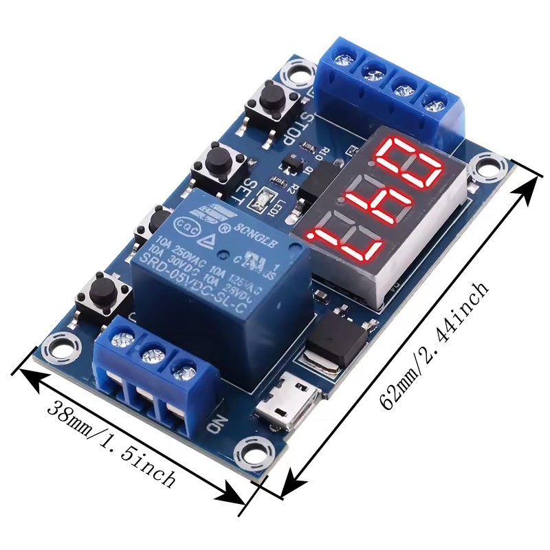 YTgilo 2PCS 5V Micro USB Timing Relay DC6-30V with Digital