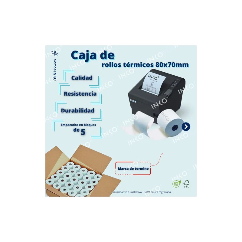 50 Rollos Papel Térmico 80x70 Color Azul Impresora 80mm Color